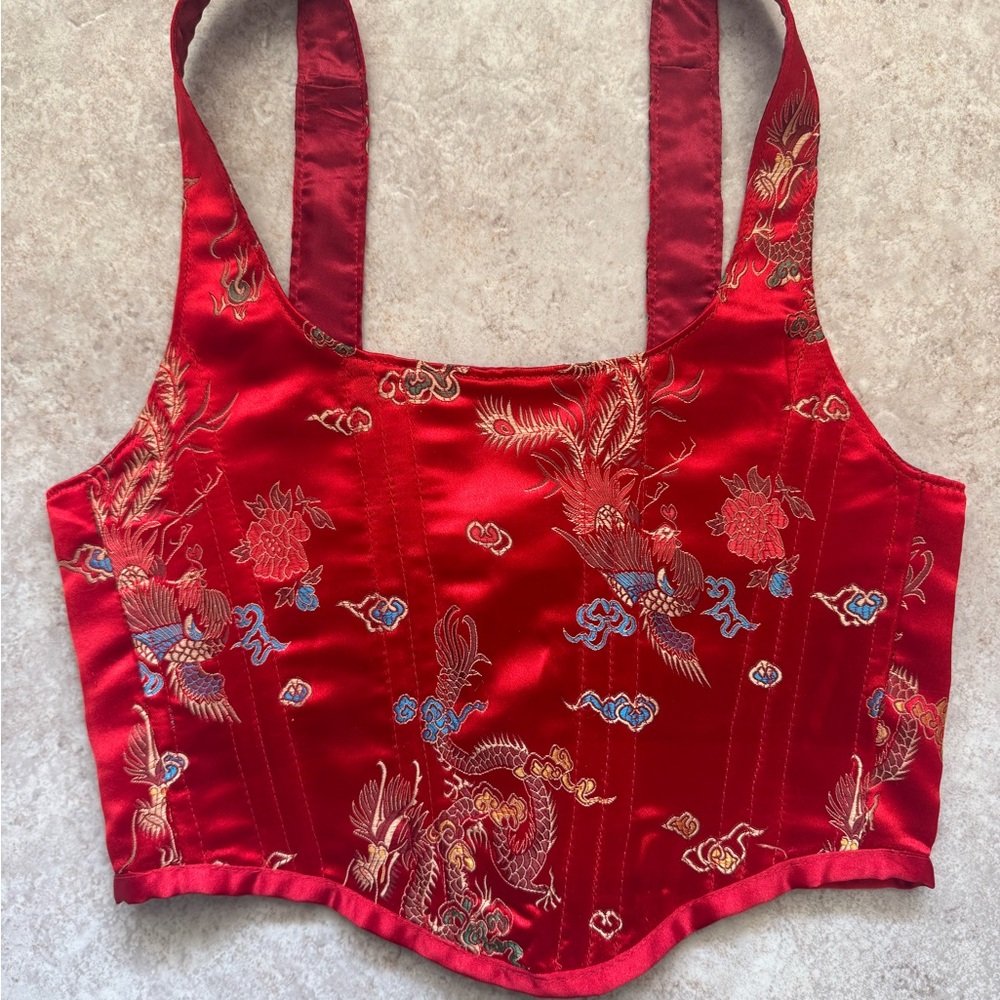 Red Satin Embroidered Corset